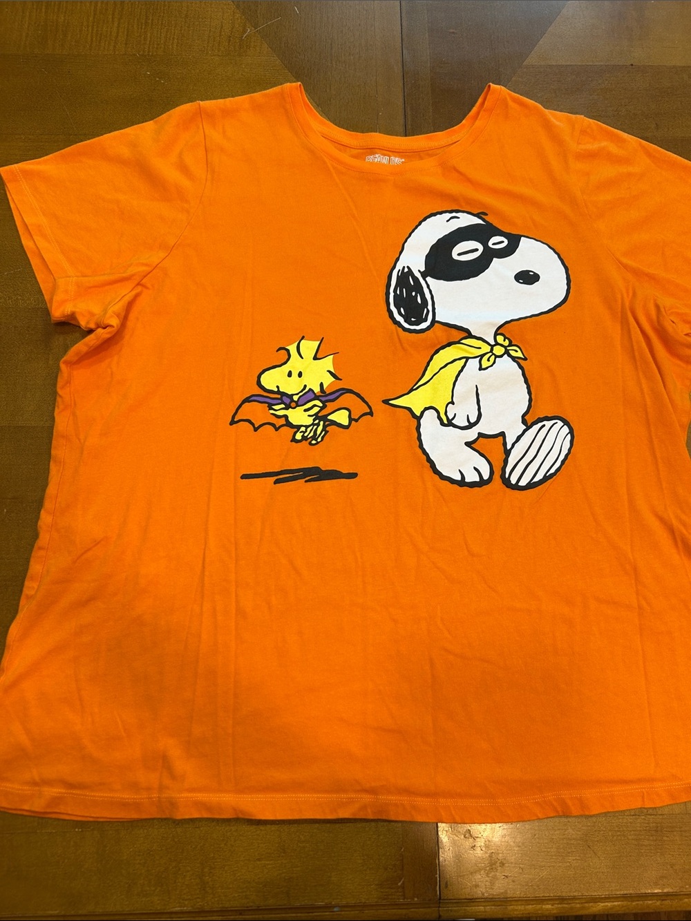 Peanuts Orange Snoopy & Woodstock Superhero Eomens Graphic Tee